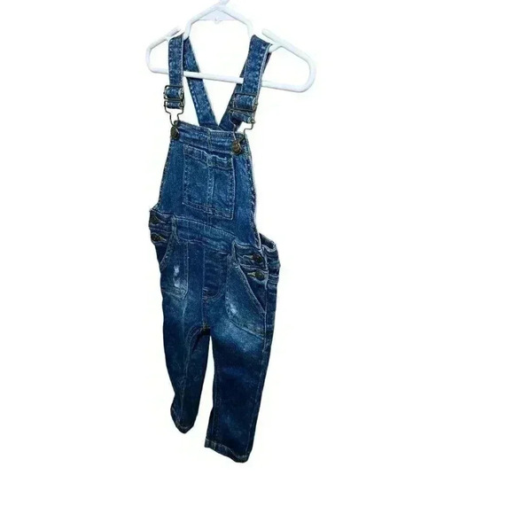 7 for All Mankind Girls Denim Overalls Distressed Skinny Jeans Kids Size 18M EUC - Picture 2 of 6
